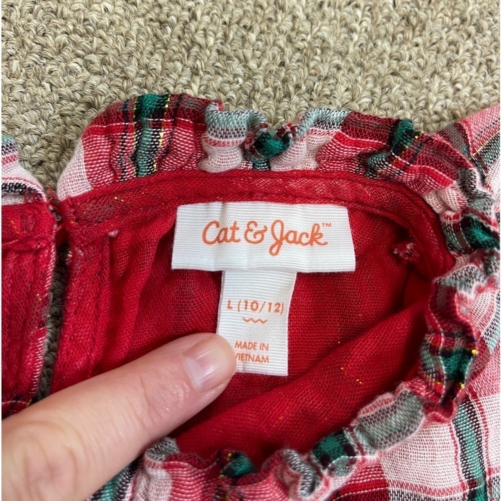 Cat & Jack: Girl’s Red/Green/Gold Plaid Long Sleeve Blouse, Size L (10/12) - Picture 12 of 12